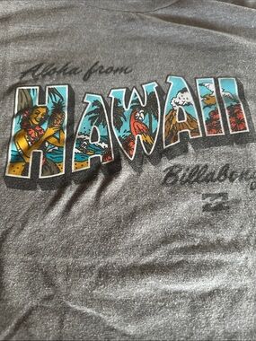 Aloha From Hawaii Vintage Graphic Tee - Gray with Tropical Multi-Color Print